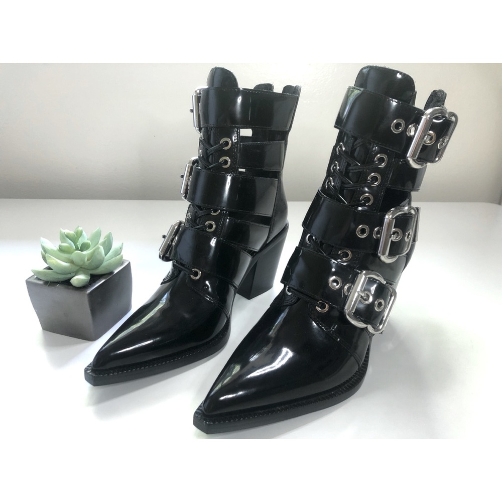 Jeffrey Campbell Caceres Black Leather Buckle Boot
